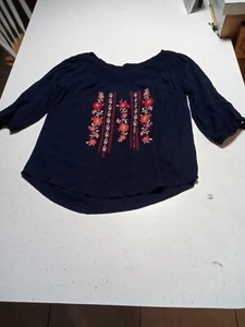 Westport Women's M Navy BOHO Pullover  Embroidered  Short Sleeve Top - Picture 1 of 8