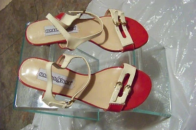 womens monroe & main maribeth red & cream patent strappy heels shoes size 7.5 - Image 1 of 2