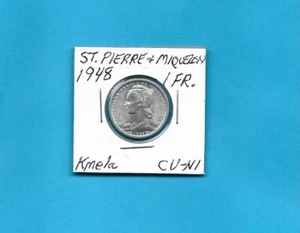 1948 St. Pierre & Miquelen 1 Franc KM# e1a Copper Nickel - Picture 1 of 2