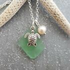 Handmade in Hawaii, Peridot green sea glass necklace,"August Birthstone", Turtle