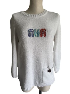 Top Ladies LuLu B White Chenille Embroidered Soft Comfy Casual Sweater S - Picture 1 of 12