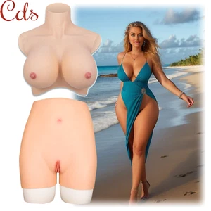 US Silicone Breast Forms With Fake Vagina Pants Set For Crossdresser Drag Queen - Picture 1 of 23
