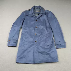 Politix Mens Trench Coat Jacket Medium Blue Button Zip Outerwear Double Breasted - Picture 1 of 9