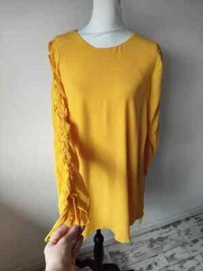 Zara Yellow boho Frilled Long Sleeve oversized short dress xs 8 10 summer - Picture 1 of 7