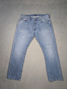 Polo Ralph Lauren Distressed Jeans Mens 36x32 Button Fly Blue Denim y2k Style - Picture 1 of 13