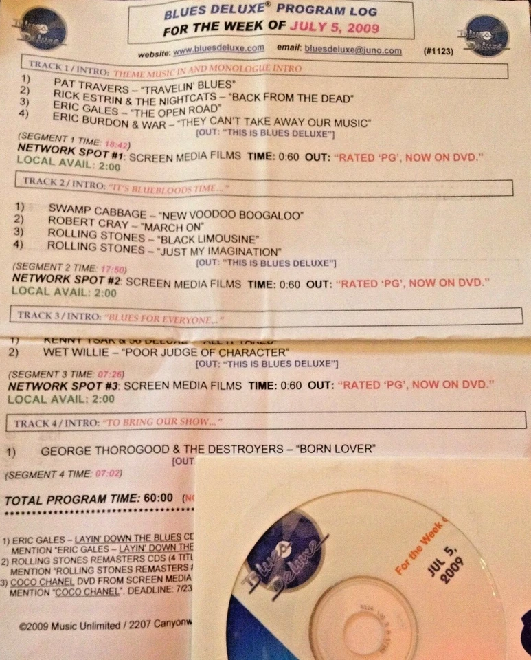 RADIO SHOW: BLUES DELUXE 7/5/09 ROLLING STONES FEATURE, ROBERT CRAY, ERIC BURDON - Image 1 of 1