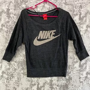 Nike Womens Sweatshirt XS Scoop Neck Gray Spellout Logo Pullover Loose Relaxed - Picture 1 of 10