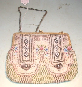 Borsa vintage multicolore con perline struttura in metallo e manico a catena - Foto 1 di 2