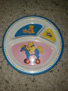 Vintage Child's plastic melamine divided kid dish plate Teddy Bear Rocking Horse - Picture 1 of 3