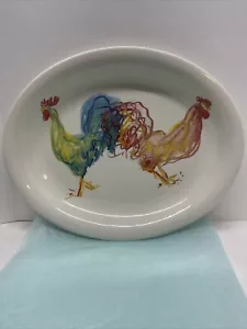 TIFFANY & CO Tiffany Roosters 14-1/2" Oval Serving Platter 1998 Made in England - Picture 1 of 13