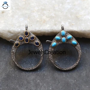 Natural Diamond Gemstone Lobster 925 Silver Sapphire Turquoise Lock Finding - Picture 1 of 7