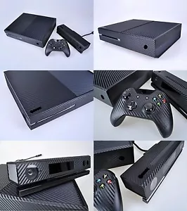 Black Carbon Fiber Cover Skin Sticker for Xbox One & Kinect & 2 controller skins - Picture 1 of 1
