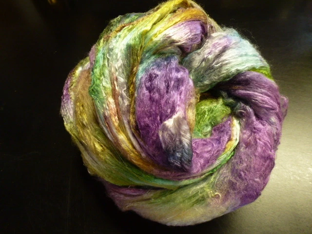 Mulberry Silk Hand Dyed 2 Ounces Spinning Card Iris - Image 1 of 1