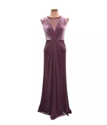 Nuevo con etiquetas Maxi Vestido Adrianna Papell Talla 4 Rosa Malva Terciopelo Cuentas Sirena Vestido Foto 1 de 4