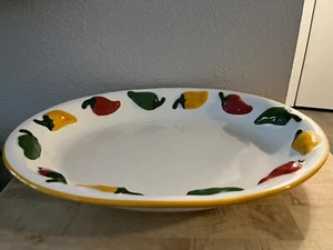 Hand-Painted Clay Art Oval "El Paso" Serving Platter With Raised Peppers 17.5 " - Picture 1 of 9
