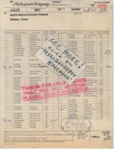 1954 Compañía Shakespeare Kalamazoo Michigan aparejo de pesca fino factura pescador - Imagen 1 de 1