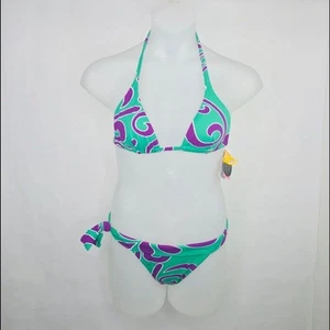 Cia Maritima Bikini Women Size S Purple Green SideTie Bottom Brazilian Swirl - Picture 1 of 8