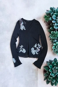 Vintage Y2K Karen Millen Embellished Black Cardigan – Lace & Silk Floral Detail - Picture 1 of 9