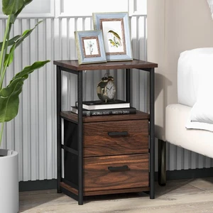 Bedside End Table Nightstand with 2 Fabric Drawers Storage Shelf for living room - Picture 1 of 8