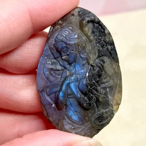 Labradorite Angel Crystal Carving - Natural Gemstone Carved Cabochon 1.9" - Picture 1 of 3