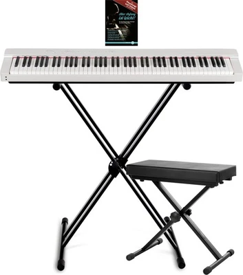 Set pianoforte da palco SP-316 di alta qualità bianco con panca, supporto tastiera X e scuola - Immagine 1 di 4