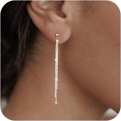 Regalo de Navidad 14K Chapado en Oro/Plata Pendientes Colgantes para Mujer Delicados Colgantes Largos Foto 1 de 4