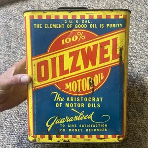 VINTAGE OILZWEL 2 GALLON METAL OIL CAN Gas Filling Station Advertising Collector - Picture 1 of 5