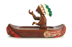 Mohawk Trail Native American In Wooden Canoe Boat Route 2 Massachusetts Rare VTG - Picture 1 of 7