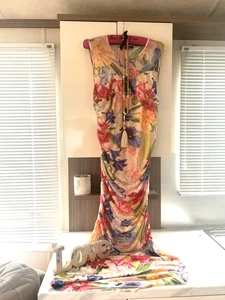 NEW WT NEXT KEW COLLECTION MAXI DRESS MESH LACE FLORAL PINK BEACH RUCHED SIZE 18 - Picture 1 of 7