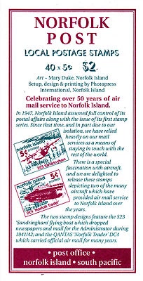 Folleto de estampillas de aviones de $2 de Norfolk Island 1999 que contiene SG 690a-1a Foto 1 de 2