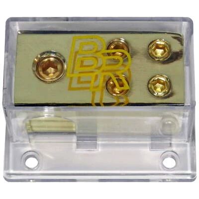 4-Way Power Distribution Block Gold Plated 1 x 0 AWG Ga Input to 4 x 4 Gauge Out - Image 1 of 4