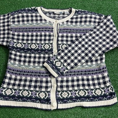 Vintage Paul Harris Design Cardigan Sweater Size Small Off White Blue Green - Image 1 of 4