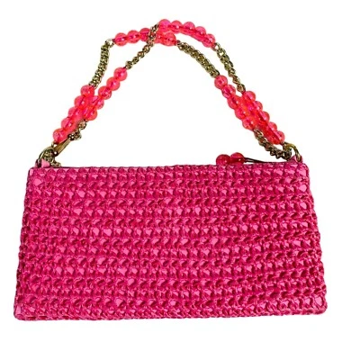 Bolso de mano Bags By Donna MOD rosa con cuentas de colección años 60 cartera cadena de cuentas de ganchillo RARO Foto 1 de 4