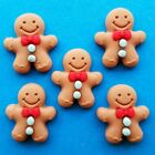 Resin Flat Backs RED BOW GINGERBREAD MAN Men Christmas Cookie Craft Cabochons