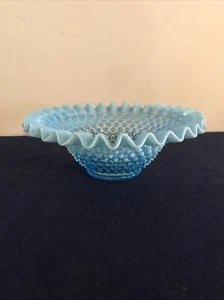 Fabulous Vintage Fenton Blue Opalescent Hobnail Crimped Edge Bowl 9-1/2”Dia - Picture 1 of 6