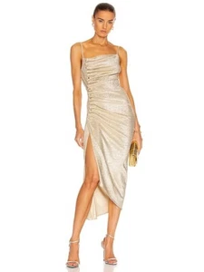 Paco Rabanne , Button Down Ruched Midi Dress, NEW, Gold, Sz 40 FR / 10 UK / 6 US - Picture 1 of 11