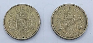 2 SPANISH COINS 1983 & 1984 CIEN PESETAS - Picture 1 of 4