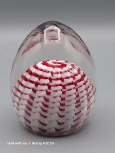 Murano Vetro Artistico Veneziano Art Glass Paperweight Candy Cane Feathered Egg - Picture 1 of 8