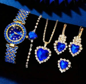Women Watch & Ring & Earrings & Necklace Luxury Heart Fashion Gift Jewelry Set - Picture 1 of 6
