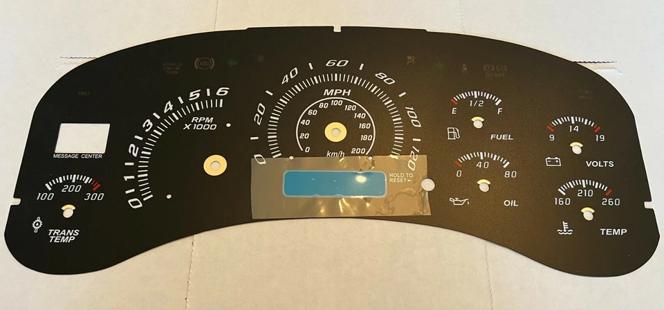 1999 2000 2001 2002 GM Truck Cluster Gauge Overlay Black w/ White Scale 120MPH - Image 1 of 1