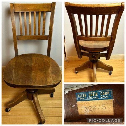 Vtg Allen Chair Co. 1920-30's Mahogany Swivel Tilt Rolling Banker's Office Chair Cover