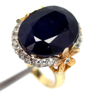 925 Silber 16x19 Mm. Blauer Saphir, Weiß Zirkonia Zweifarbig Schmuck Ringgröße - Bild 1 von 4