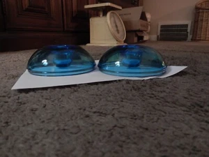 VINTAGE BLUE GLASS DOMED CANDLESTICK HOLDERS - Picture 1 of 17