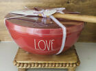 RAE DUNN “LOVE” Ceramic large MIXING BOWL & “BE MINE” wood handle SPATULA Red 