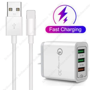 For iPhone 6 7 8 11 12 13 Power Adapter Block QC Fast Charger USB Charging Cable - Picture 1 of 18