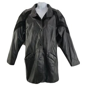 Womens Vintage Winlit Leather Jacket Black Genuine short Trench Coat Medium - Picture 1 of 12