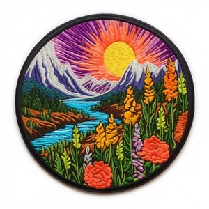 Parche de flores silvestres apliques para planchar ropa pintoresca naturaleza insignia montaña         - Imagen 1 de 12