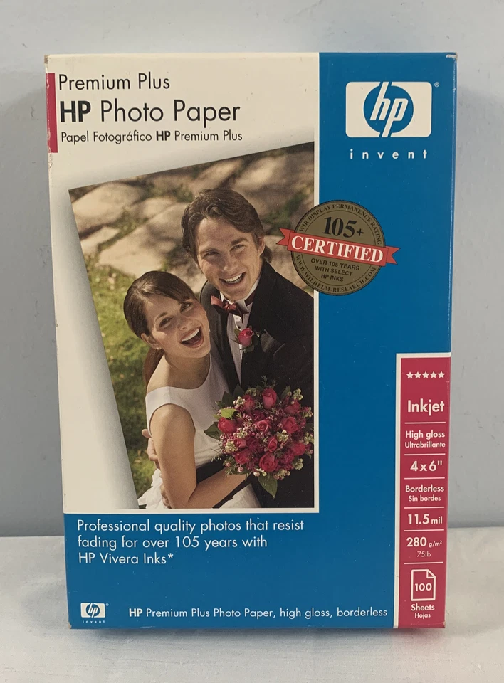 NEW HP Q6565A Premium Plus Photo Paper High Gloss 4" x 6" 100 Sheets  - Image 1 of 4