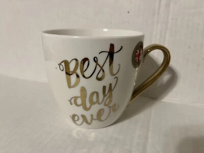 Taza/taza de café Best Day Ever Cambridge edición limitada Inglaterra dorada/blanca usada Foto 1 de 4