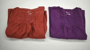 2 Classic Elements Womens Purple Red Crew Neck Long Sleeve Pleated Top Blouse S - Picture 1 of 7